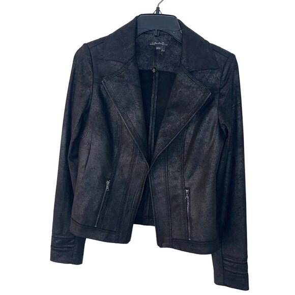 Charlie B Womens Jacket Size Extra Small Faux Black Suede Perfecto Classic - Picture 8 of 13